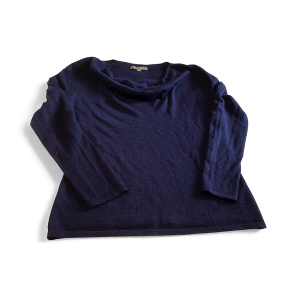 Neiman Marcus Cashmere Deep Blue Cowl Neck Sweater - Picture 2 of 4